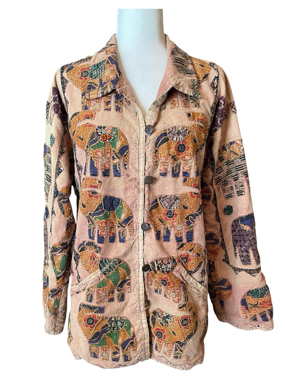 Vintage Appliqué Elephant Patchwork Kantha-style Chore Jacket size large/xl